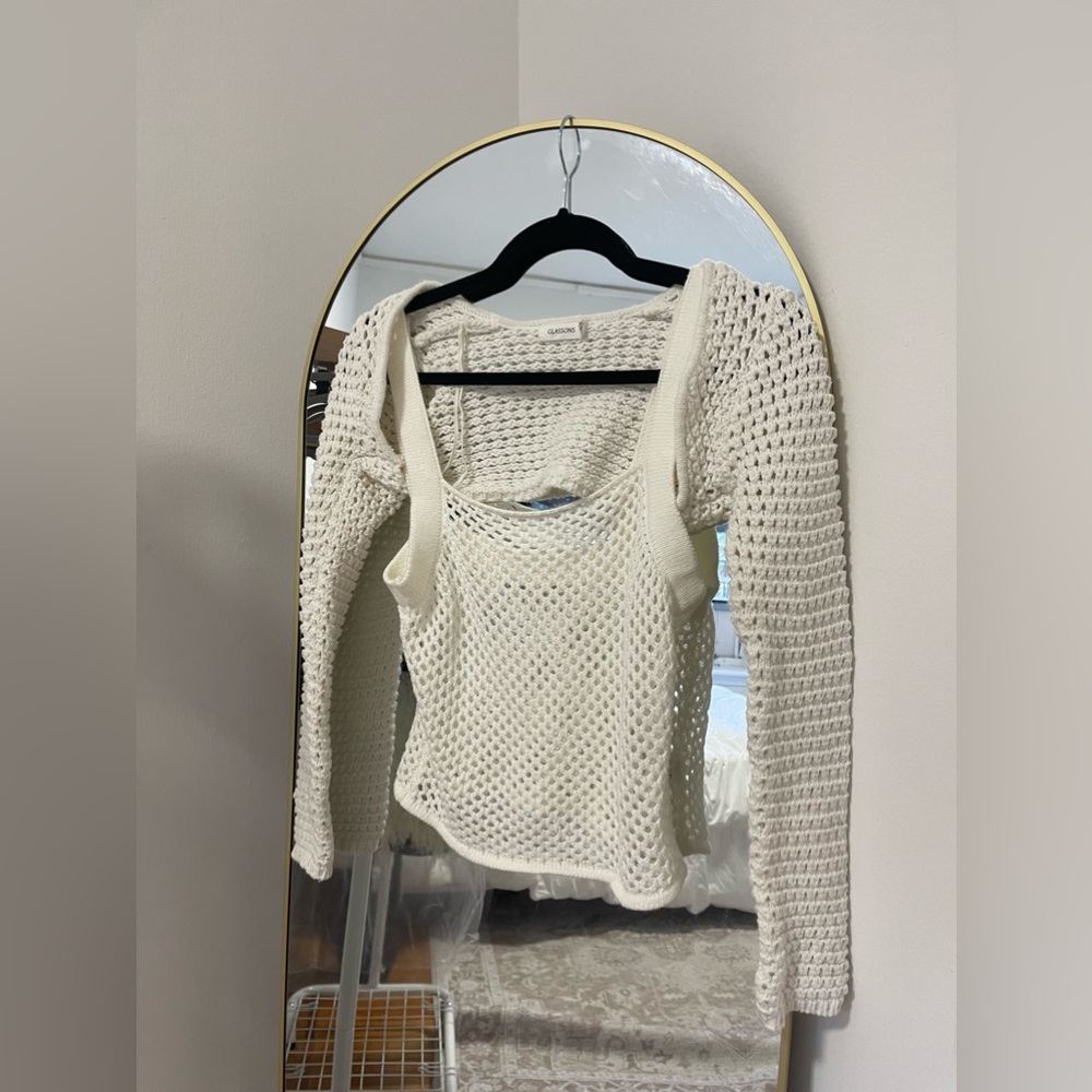 Glassons Cream and white knit long sleeve top